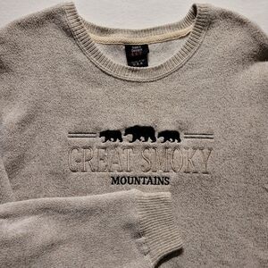 Great Smokey Mountains Sweater Tight Knit 2-Toned Mens Large Embroidered Bears